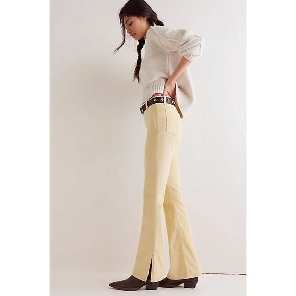 New FREE PEOPLE We The Free Level Up Slit Cord Flare Jeans $98 SIZE 27 Vanilla - Picture 3 of 6
